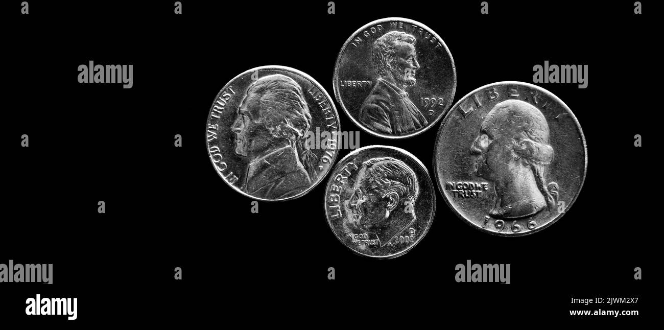 USA US-Münzen Silber Detail Textur, die Reichtum und Ersparnisse mit Inschrift in God We Trust Stockfoto
