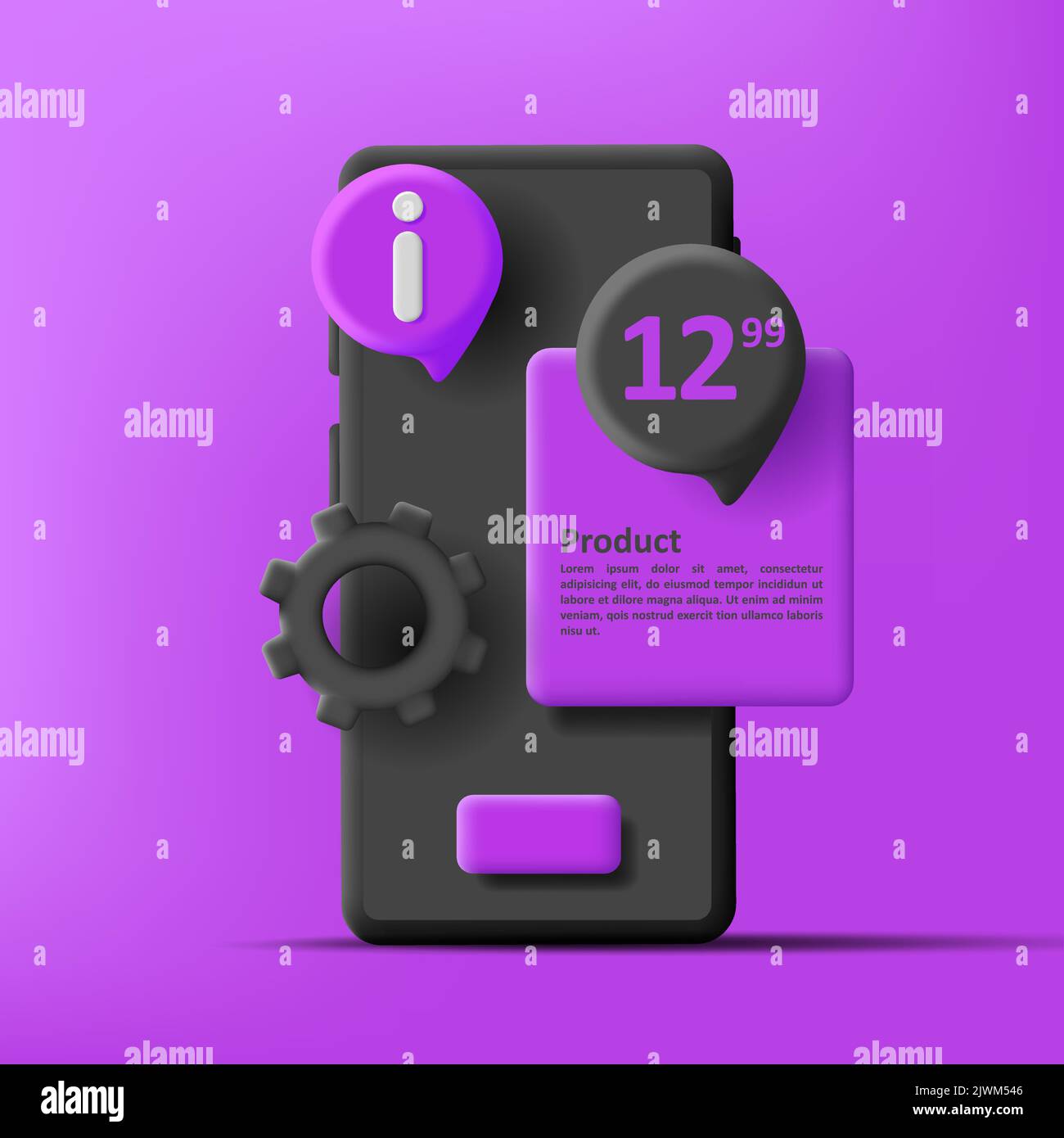 Smartphone Service 3D Symbol mit Zahnrad und Preisblase Stock Vektor