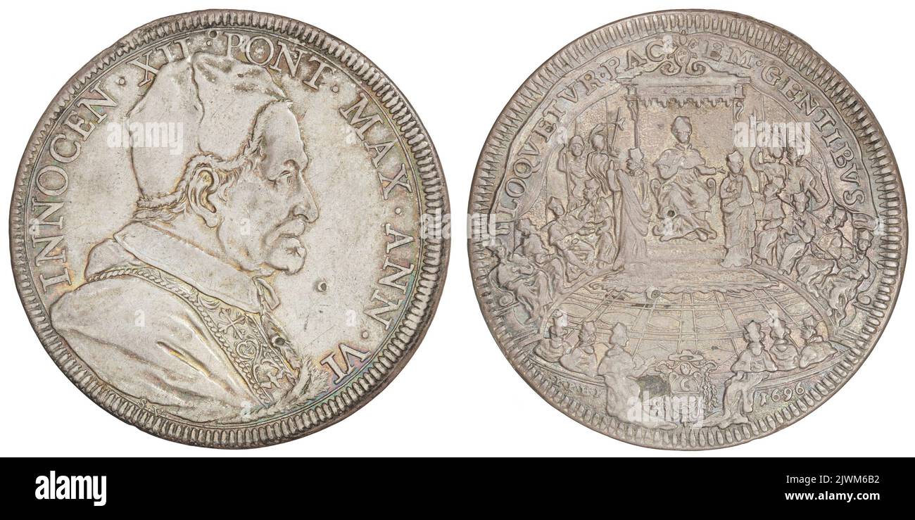 scudo. Borner, Peter Paul (fl. 1691-1725), Graveur, Urbain, Ferdinand de Saint (1654-1738), Graveur, Innocenty XII ( papież ;1691-1700), Herrscher, Państwo Kościelne, Emittent Stockfoto