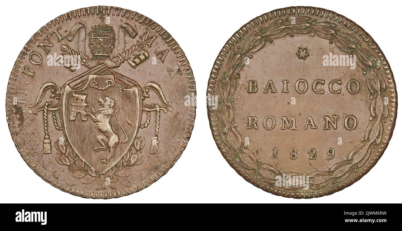 baiocco. Pius VIII. (papież ; 1829-1830), Herrscher, Państwo Kościelne, Emittent, Cerbara, Giuseppe (fl. Ca 1829-1858), Medaillengewinnerin Stockfoto