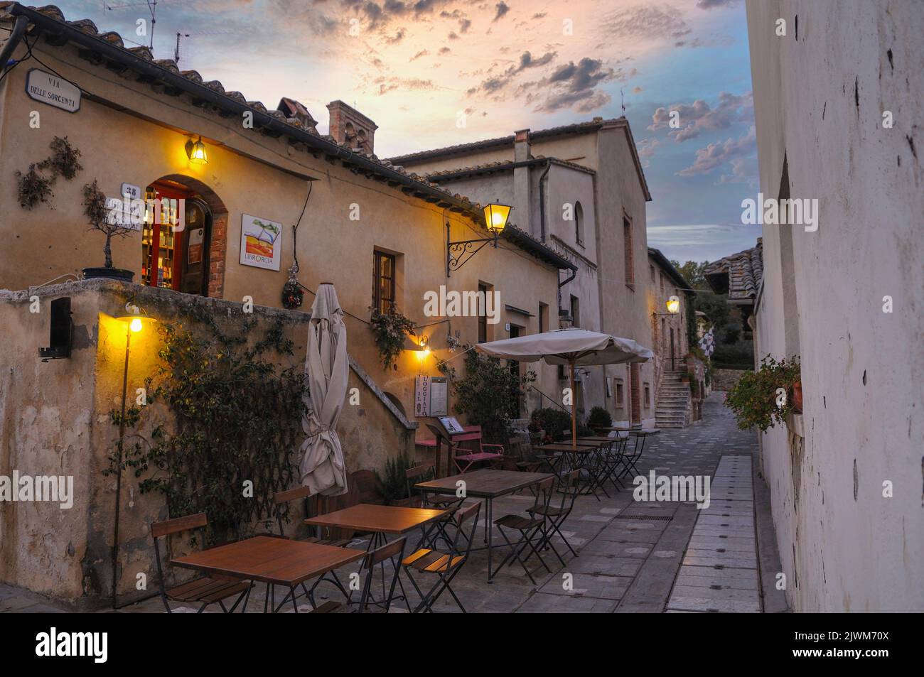 Das alte Dorf von Bagno Vignoni, Val d ' Orcia, Toskana, Italien Stockfoto