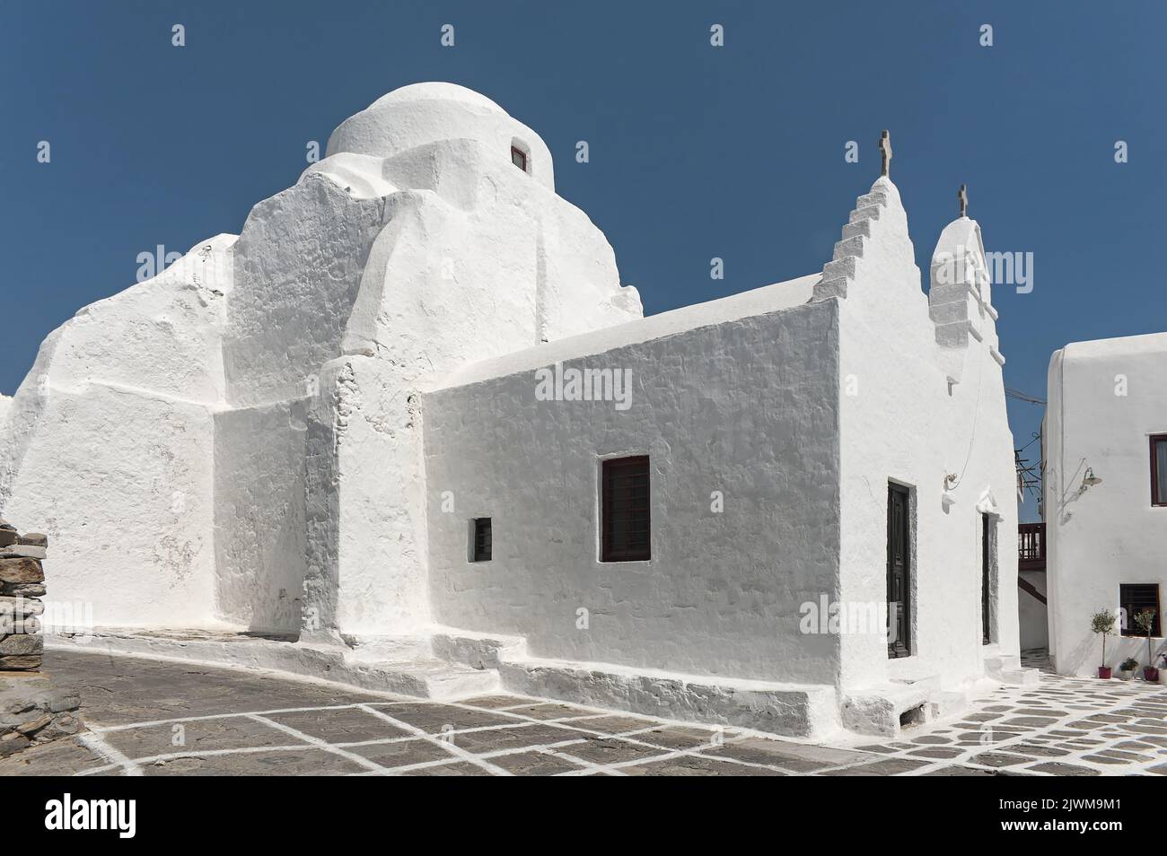 Kirche Panagia Paraportiani auf der Insel Mykonos in Griechenland Stockfoto