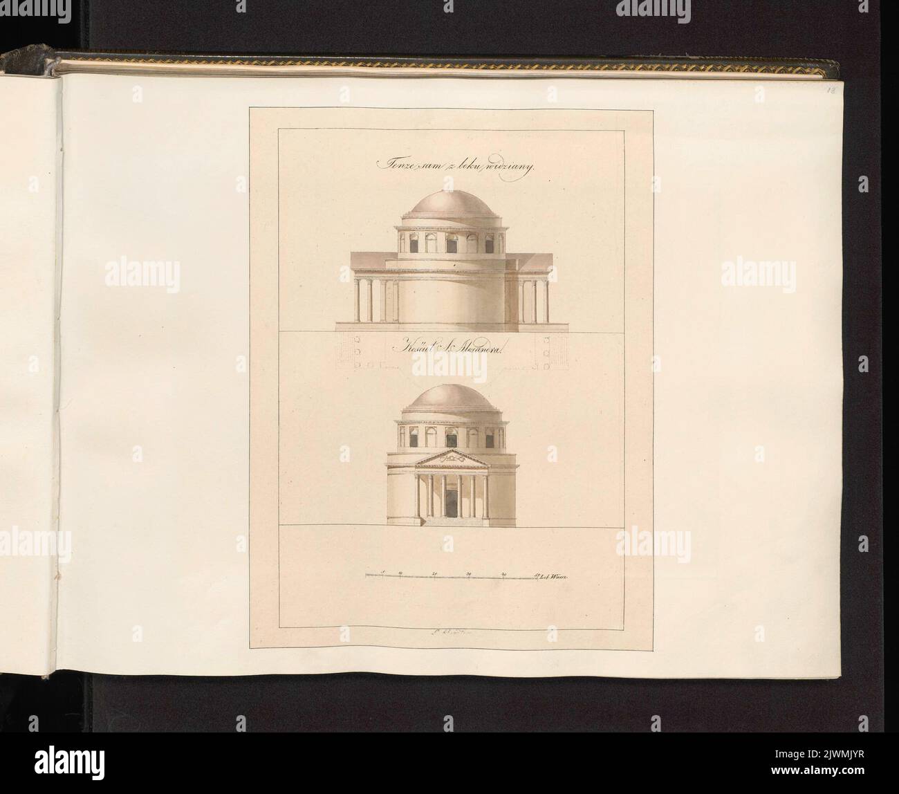 Elewacja boczna oraz fasada kościoła św. Aleksandra. Knusman, Daniel (Warszawa ; Zakład litograficzny ; 1821-1826), Lithographie-atelie, Schmidtner, Leonhard (1799-1873), Grafiker Stockfoto