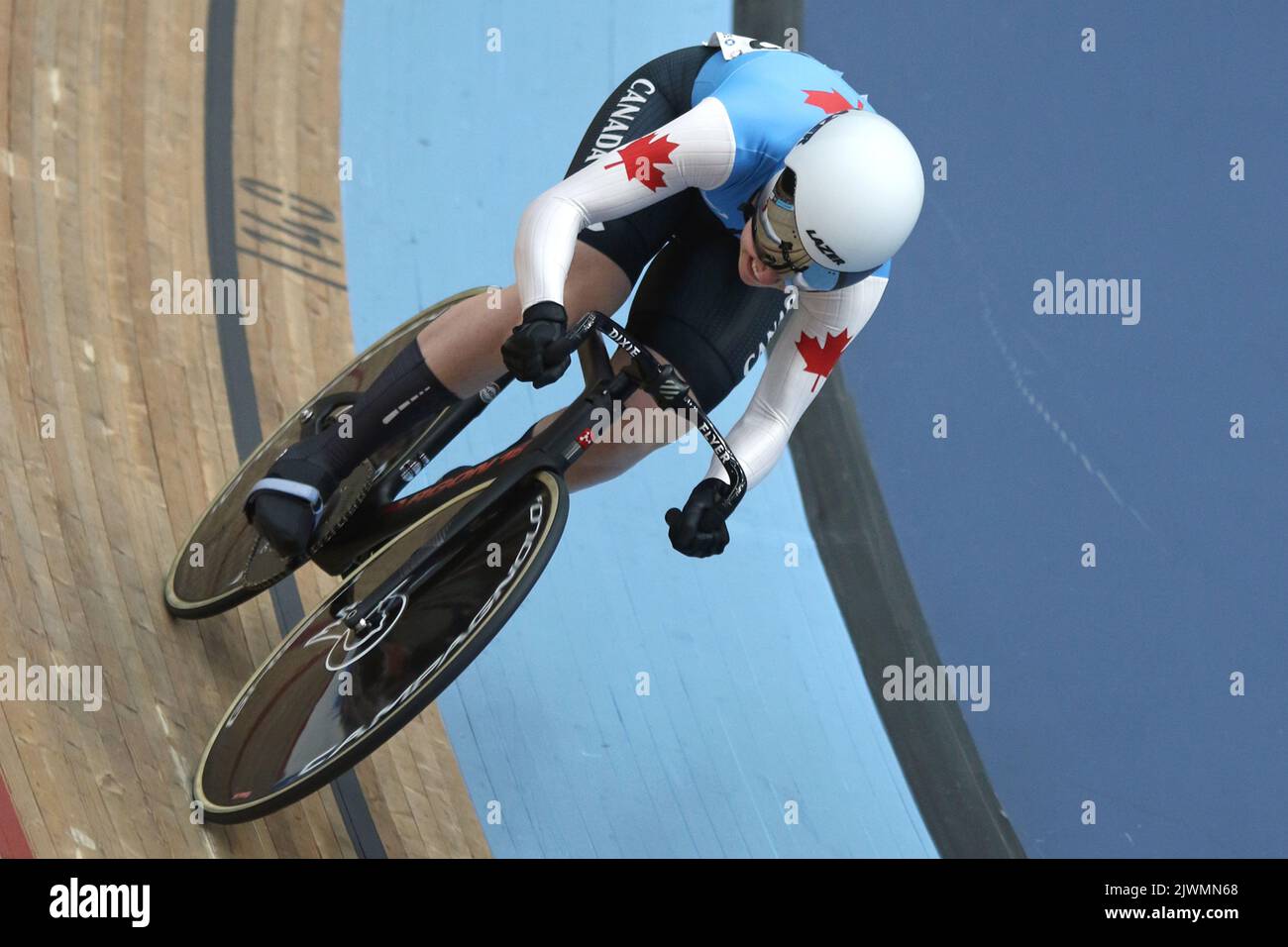 Sarah Orban aus Kanada beim Frauen-Sprint bei den Commonwealth-Spielen 2022 im Velodrome, Queen Elizabeth Olympic Park, London. Stockfoto