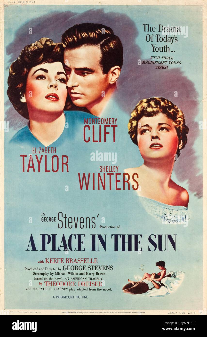 Ein Platz in der Sonne (Paramount, 1951). Altes Filmplakat feat Elisabeth Taylor und Montgomery Clift. Stockfoto