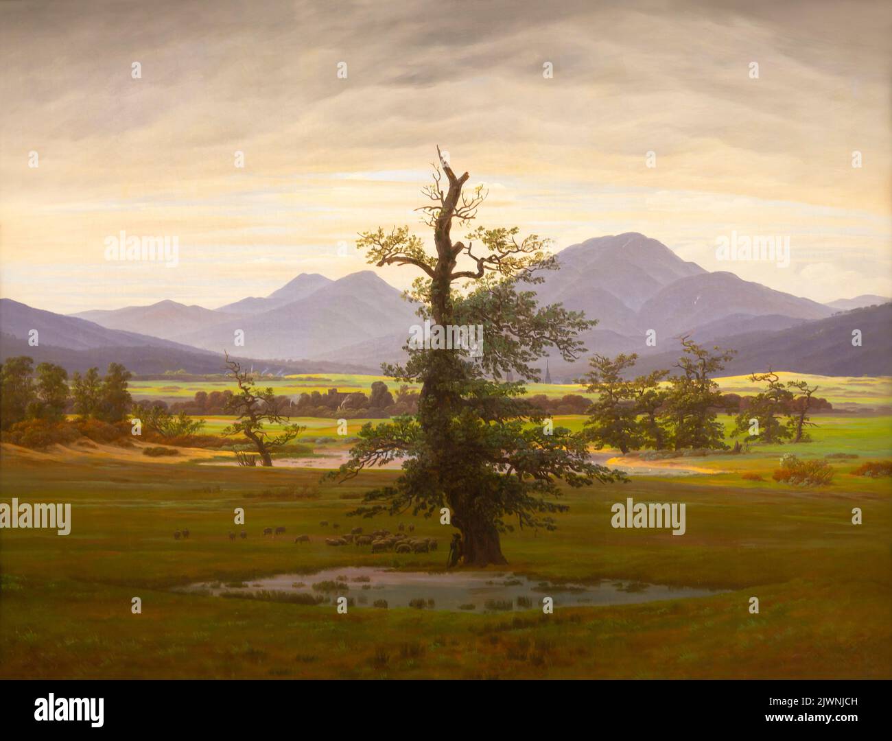 Der einsame Baum, Dorflandschaft im Morgenlicht, Caspar David Friedrich, 1822, Alte Nationalgalerie, Berlin, Deutschland, Europa Stockfoto