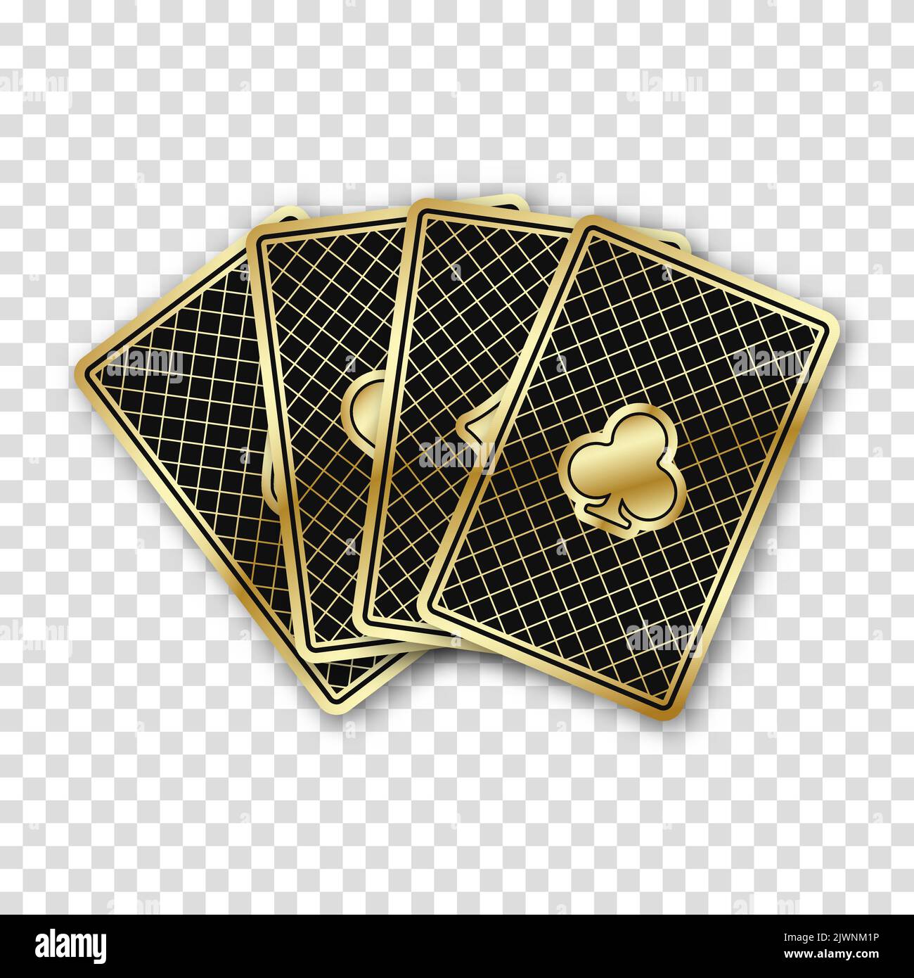Fan vier schöne Spielkarten. Die Rückseitenkarten sind schwarz. Vektorgrafik auf transparentem Hintergrund. Stock Vektor