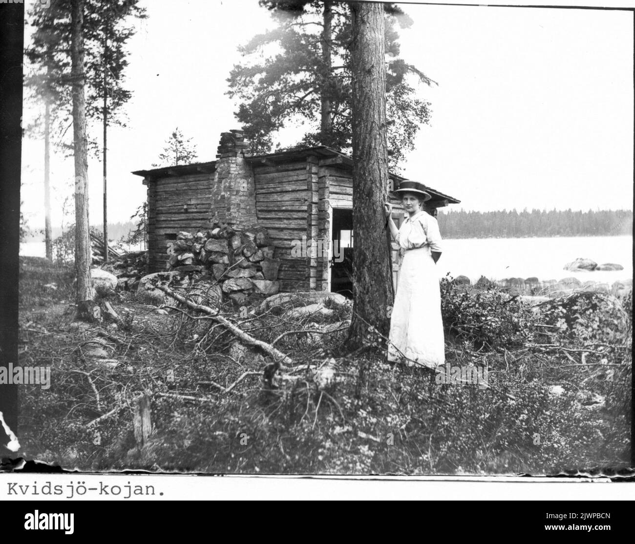 Qvisjö Hütte. Fischerhütte am Greater Lake. Qvisjö-kojan. Fiskekoja vid Stor-Qvisjön. Stockfoto