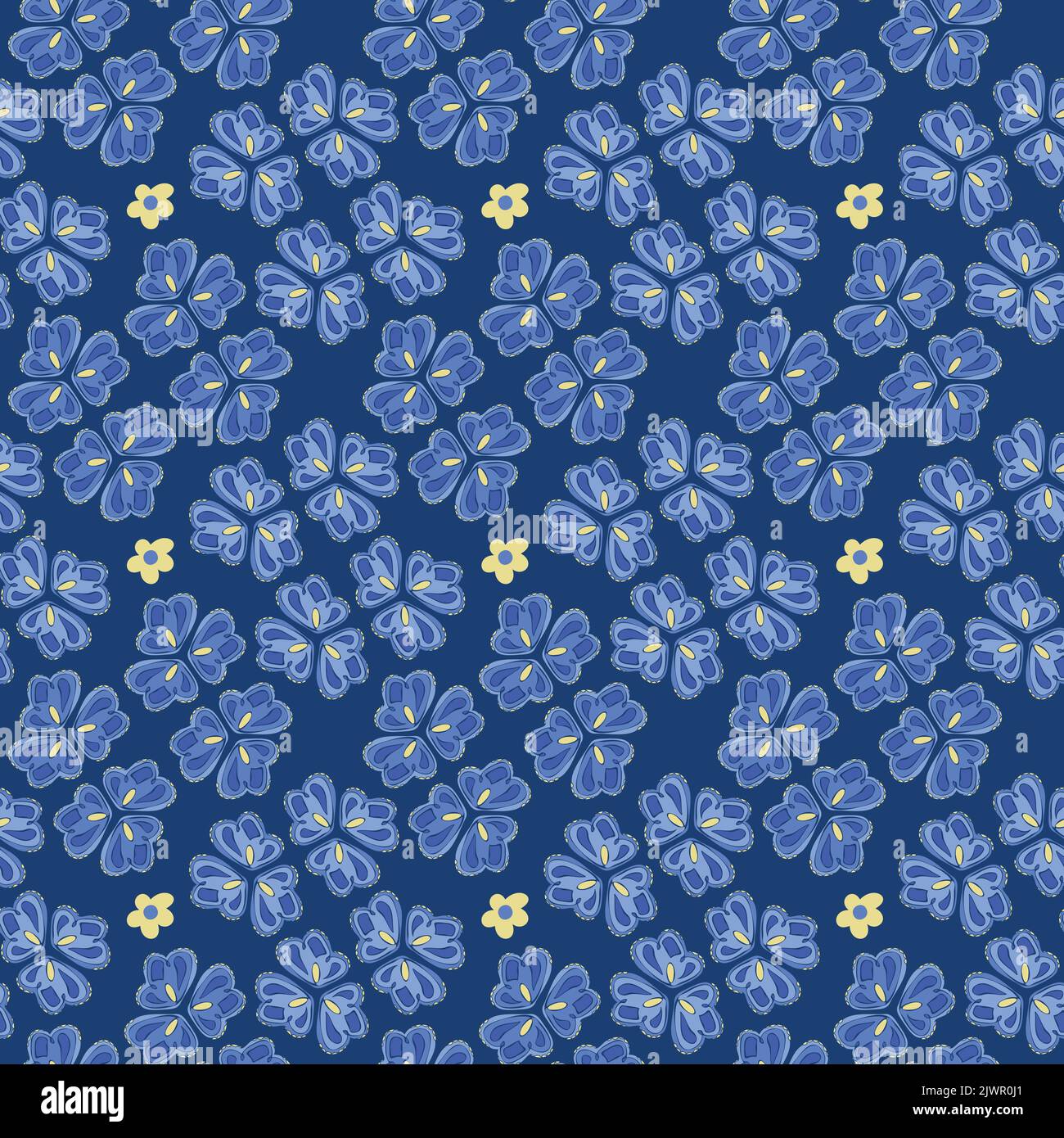 Vektor nahtlose Muster mit blauen Blumen. Handgezeichnetes Dessin mit dekorativen Blumen. Stock Vektor