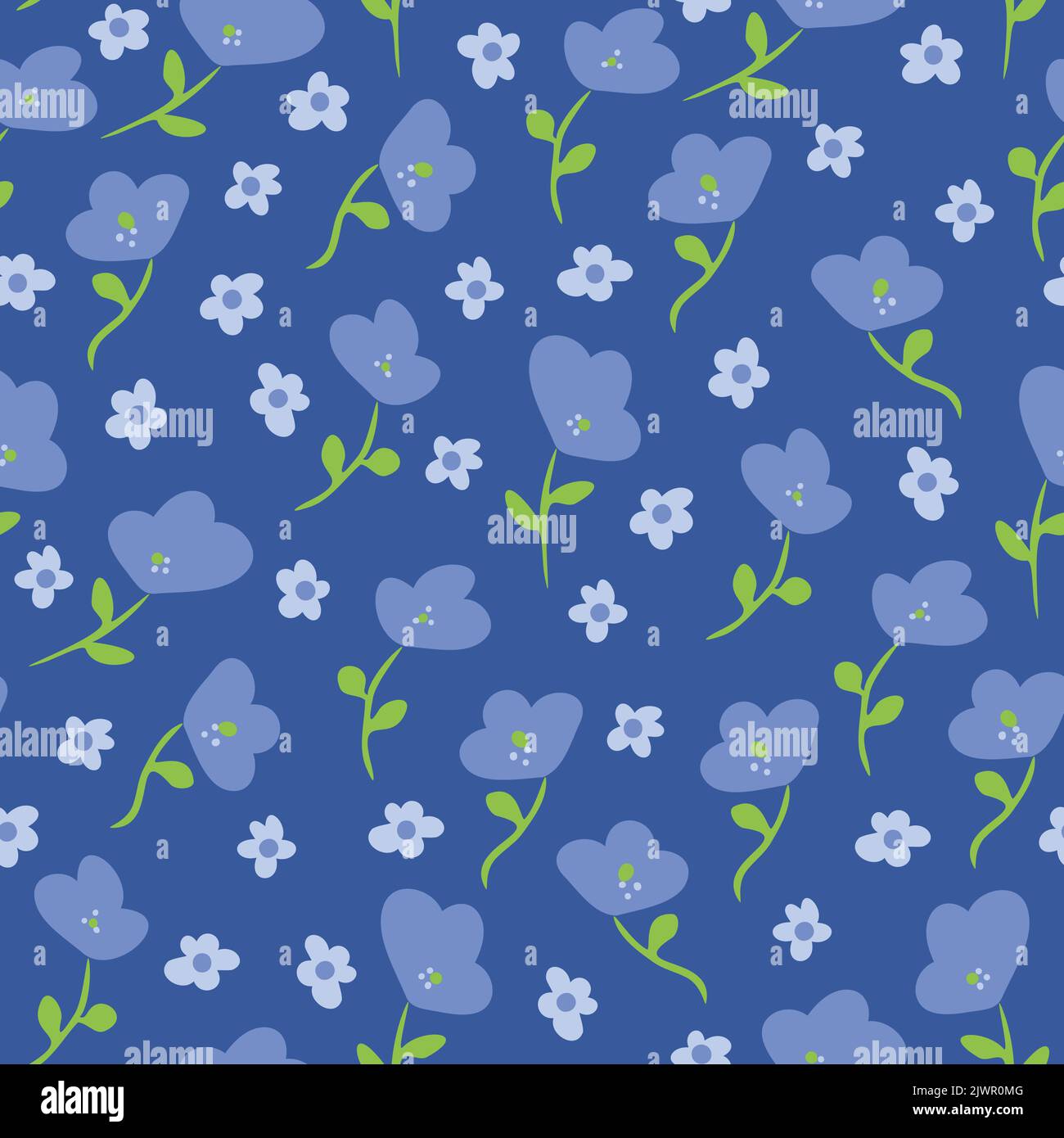 Vektor Nahtloses Muster mit einfachen dekorativen Blumen. Niedliches Design mit handgezeichneten Blumen. Stock Vektor