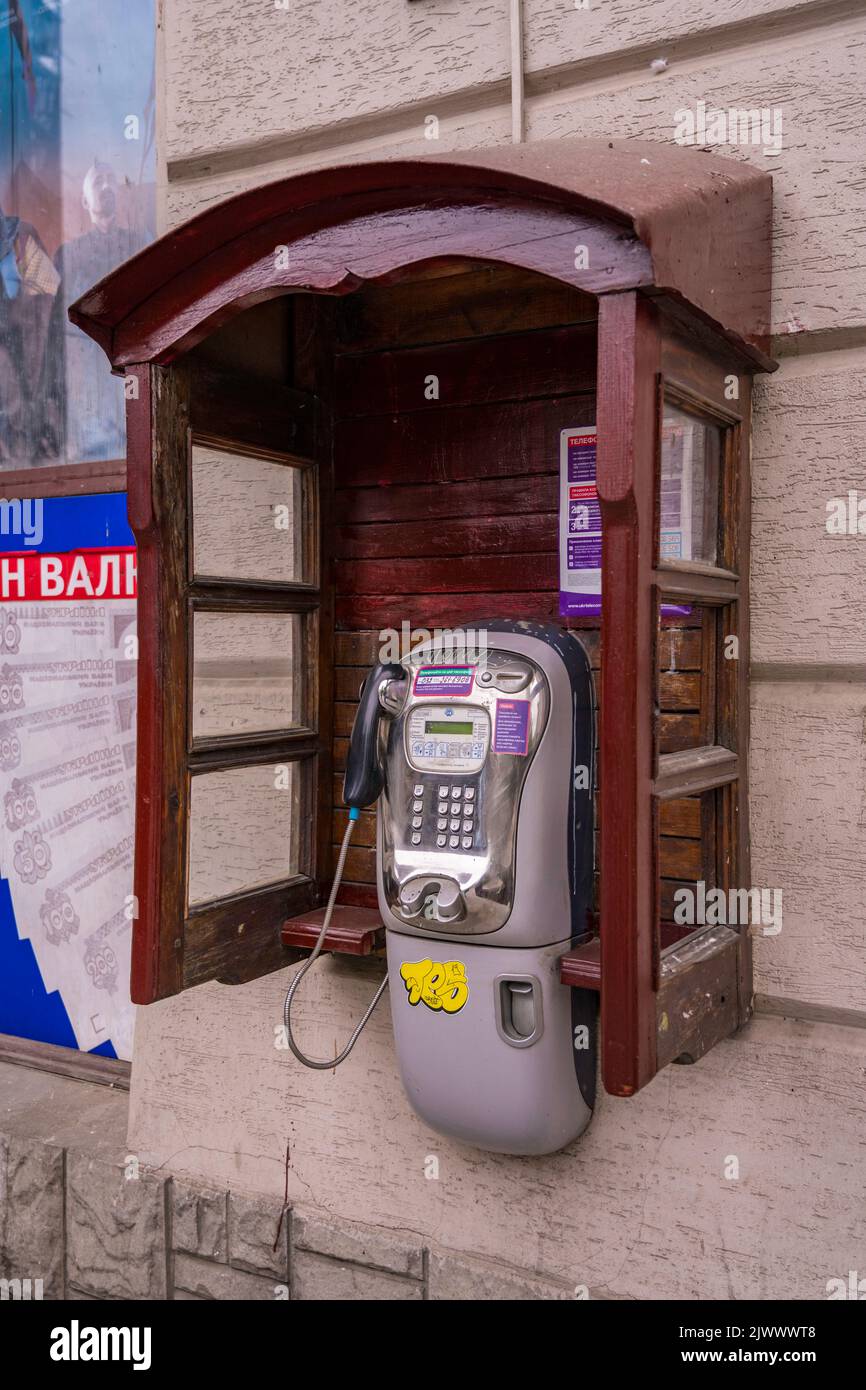 Telefonanlage in Lviv, Ukraine Stockfoto