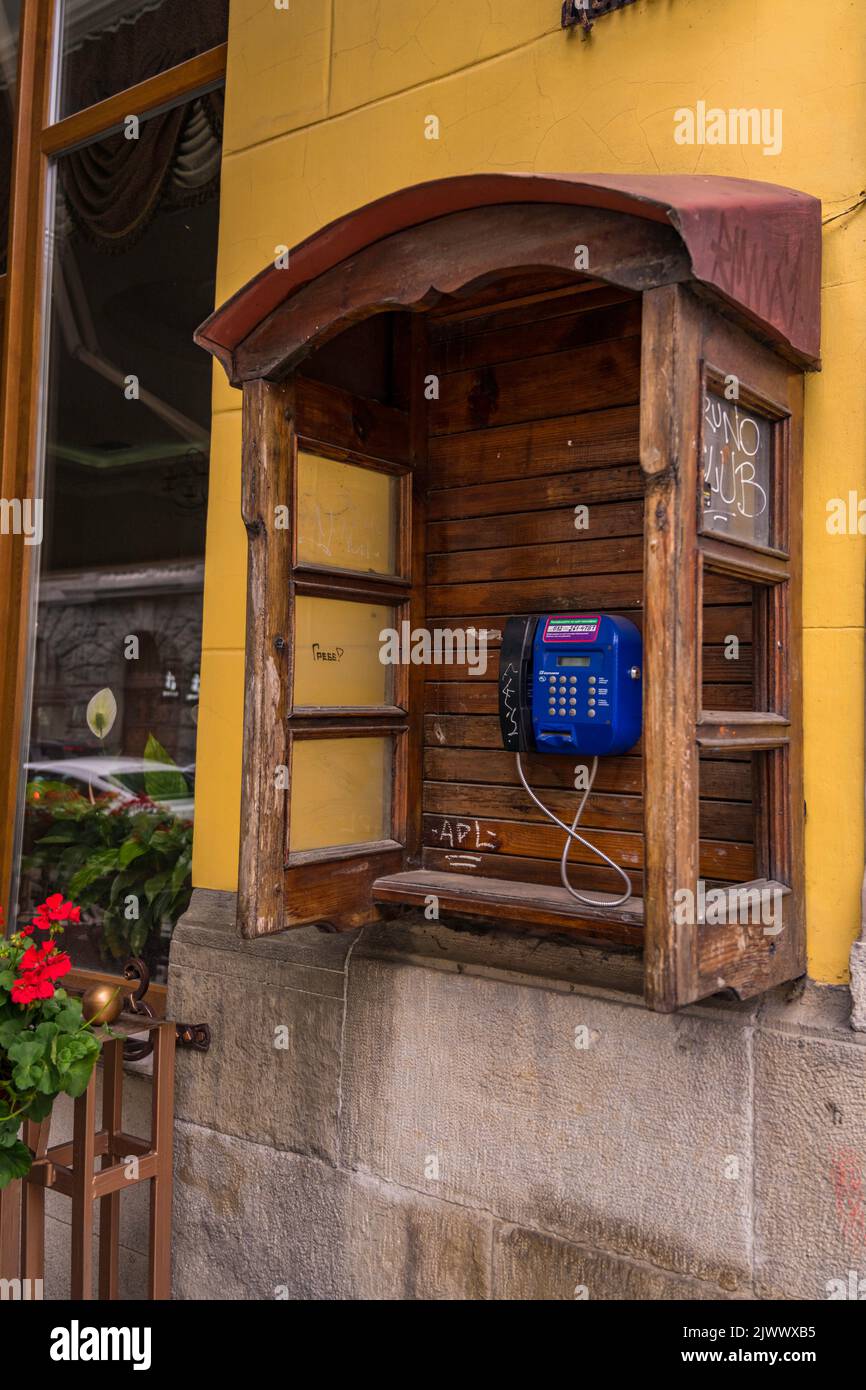 Telefonanlage in Lviv, Ukraine Stockfoto