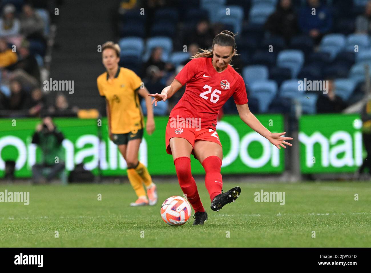 Moore Park, Australien. 06. September 2022. Marie Levasseur von der kanadischen Frauen-Fußballmannschaft in Aktion während Spiel 2 des Freundschaftsspiels Women's International zwischen Australien und Kanada im Allianz Stadium. Endstand: Kanada 2:1 Australien. Kredit: SOPA Images Limited/Alamy Live Nachrichten Stockfoto