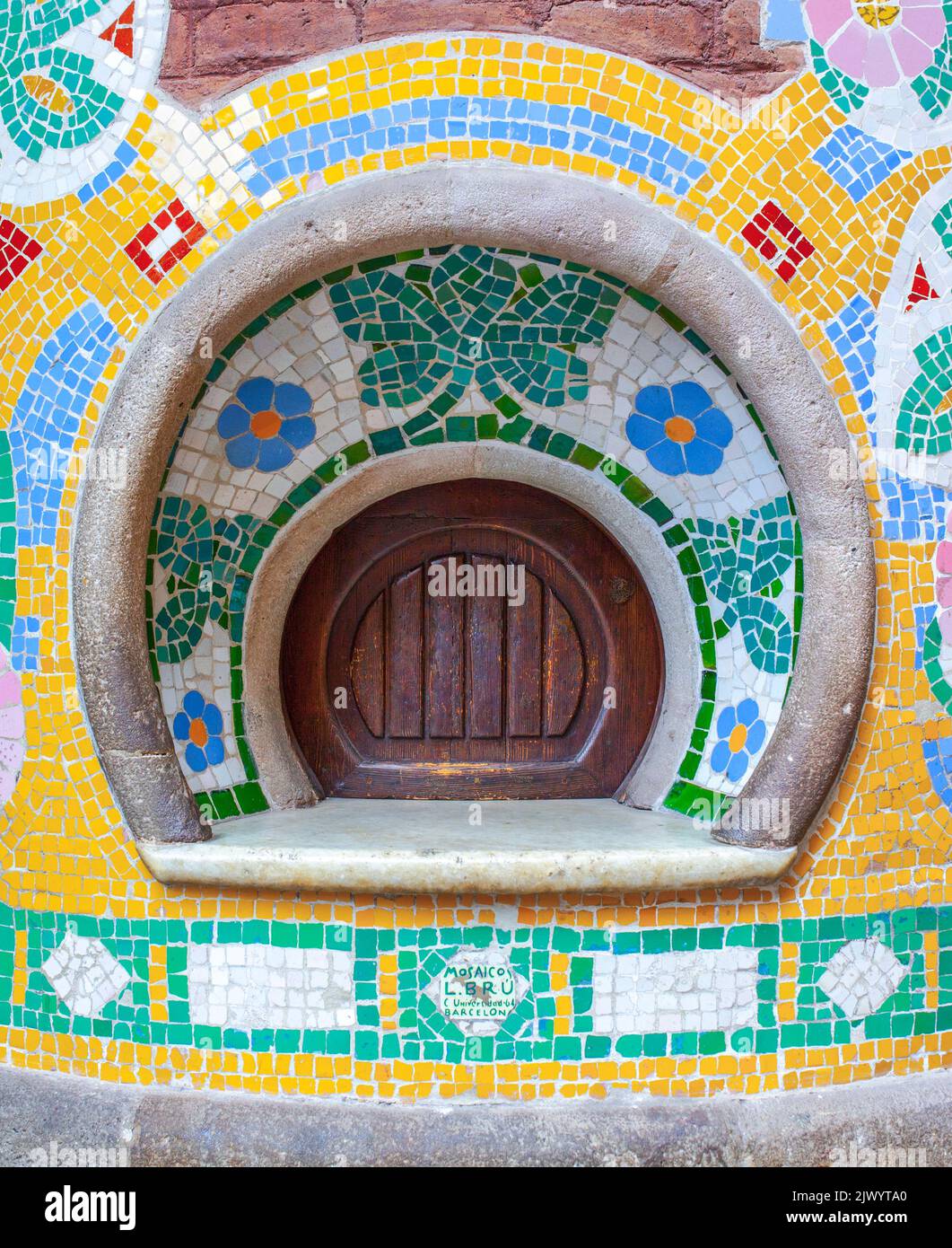 Palast der katalanischen Musik oder Palau de la Musica Catalana. Ehemaliges Ticketfeld Stockfoto