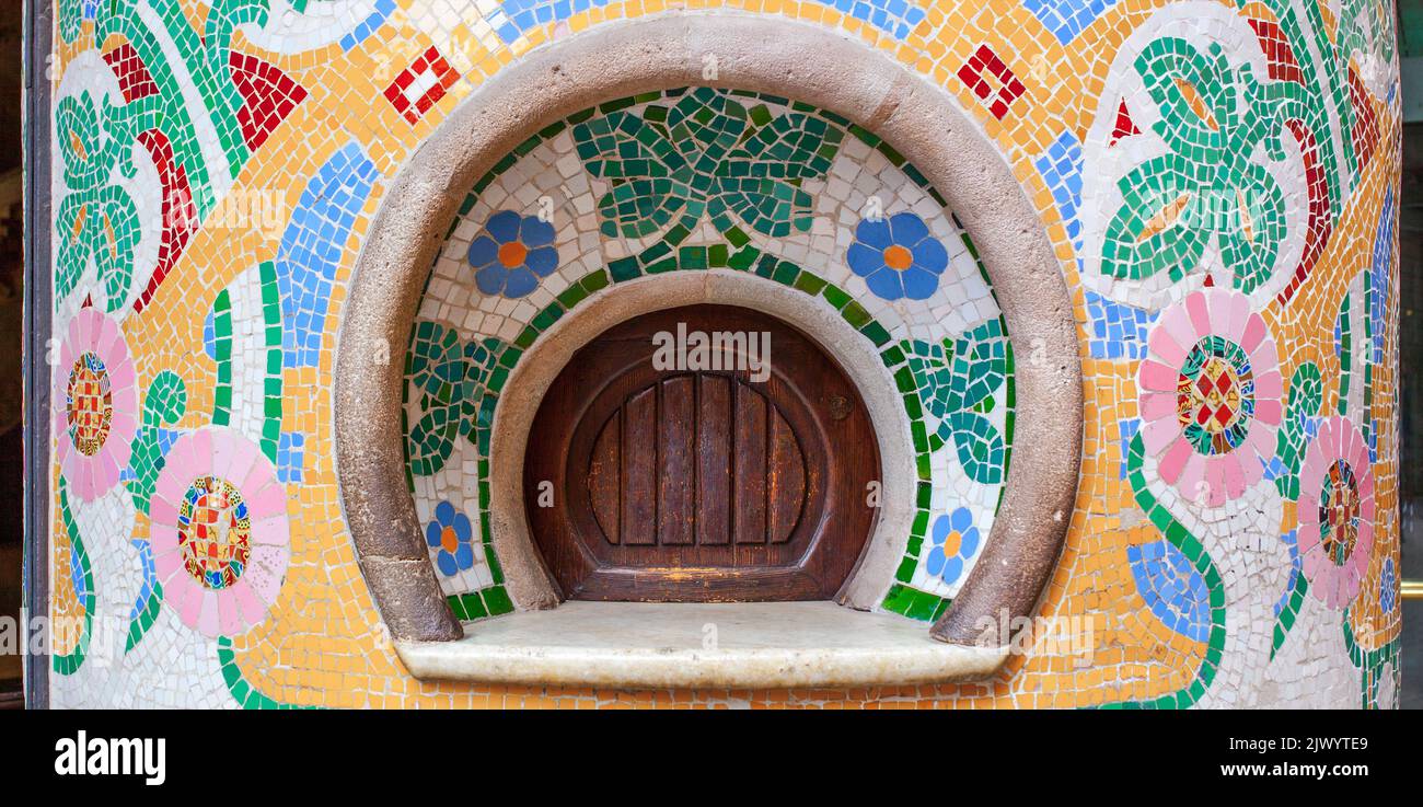 Palast der katalanischen Musik oder Palau de la Musica Catalana. Ehemaliges Ticketfeld Stockfoto