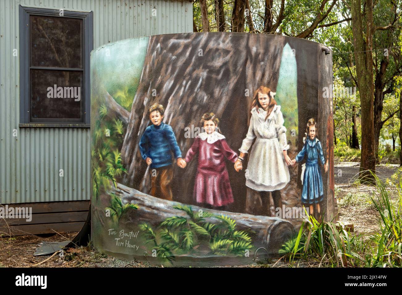 Rural History Water Tank Art, Kinglake West, Victoria, Australien Stockfoto
