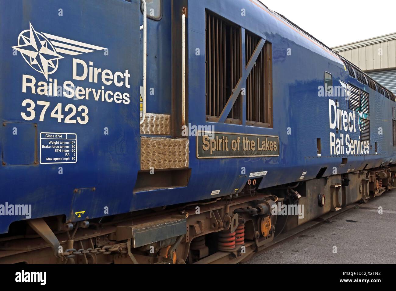 Direct Rail Services, 37423, Spirit of the Lakes, Crewe Heritage Centre begrüßt diese Klasse 37, Vernon Way, Crewe, Cheshire, England, UK, CW1 2DB Stockfoto