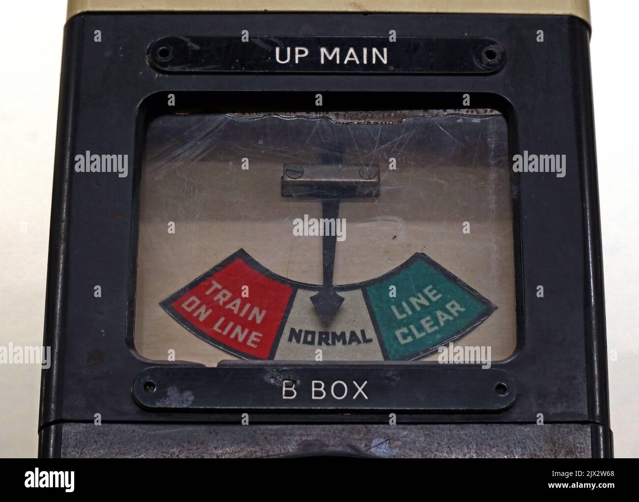 BR British Rail - Signal des Hauptzugs, B Box, zeigt den Status des Zuges auf der Linie, Normal, Linie frei Stockfoto