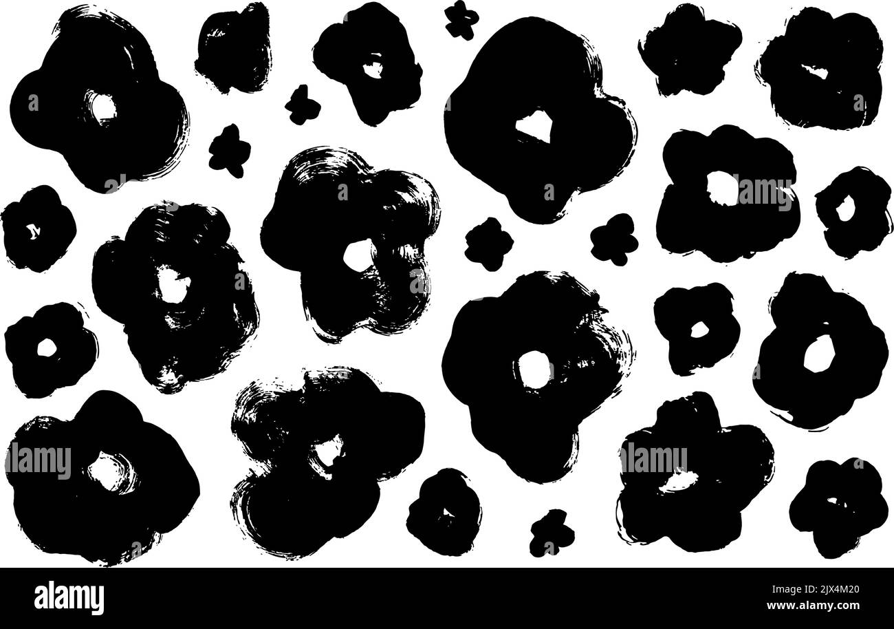 Vektor-Satz von Tinte Zeichnung Blumen Silhouetten. Stock Vektor