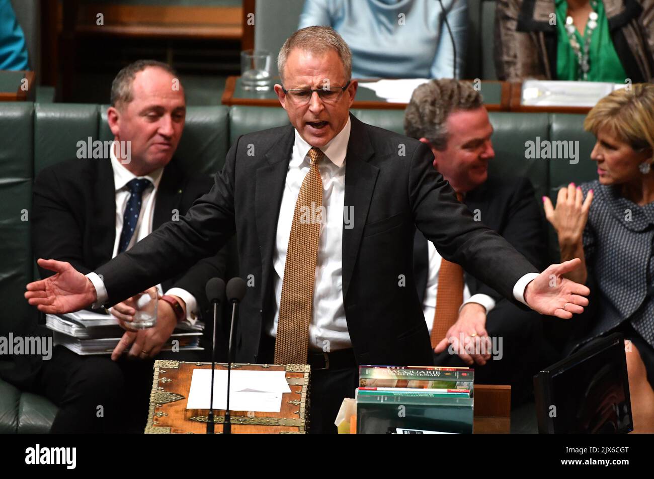 Paul Fletcher, Minister für städtische Infrastruktur, während der Fragestunde im Repräsentantenhaus des Parlaments in Canberra, Dienstag, 30. Mai 2017. (AAP-Bild/Mick Tsikas) Stockfoto