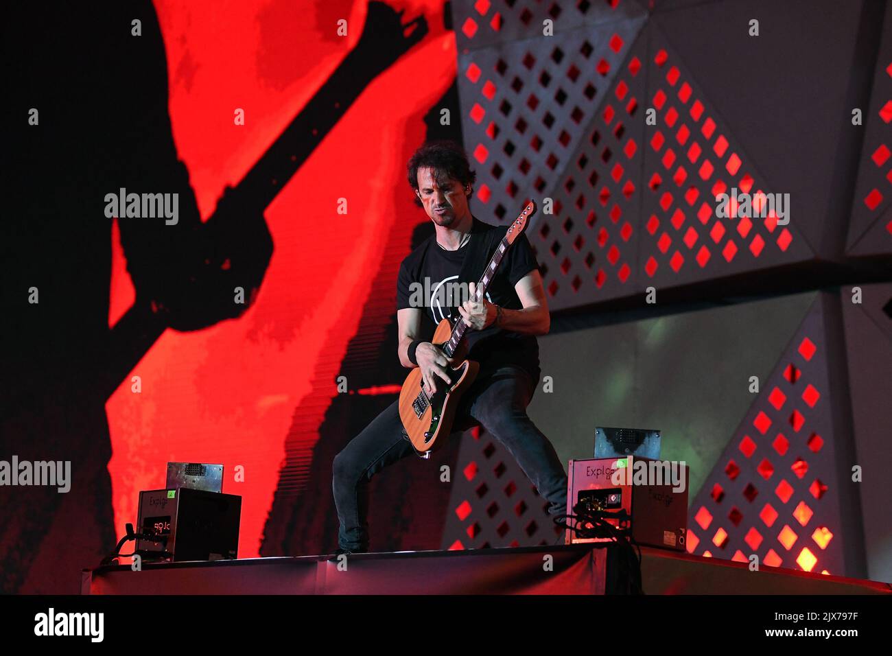 Rio de Janeiro, Brasilien,2. September 2022. Sänger und Gitarrist Joe Duplantier von der französischen Rockband Gojira, bei einem Konzert im Rock in Rio 2022, Stockfoto