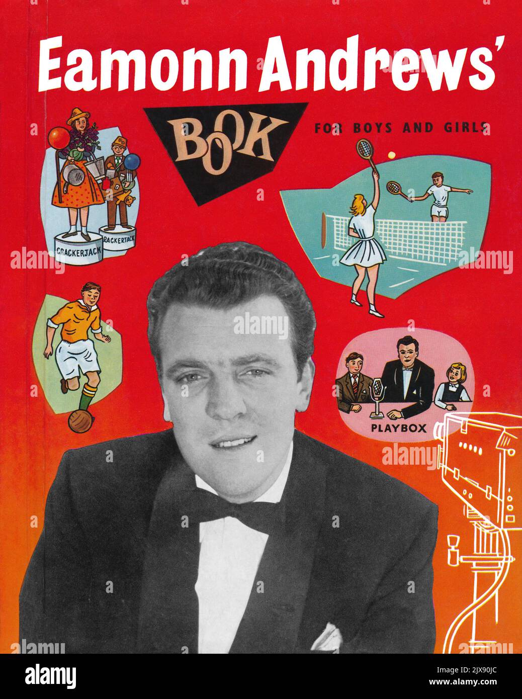 Frontcover von Eamonn Andrews' Book for Boys and Girls, ein Tie-in für die Fernsehsendung Crackerjack und die Radiosendung Playbox. Veröffentlicht im Jahr 1956. Stockfoto