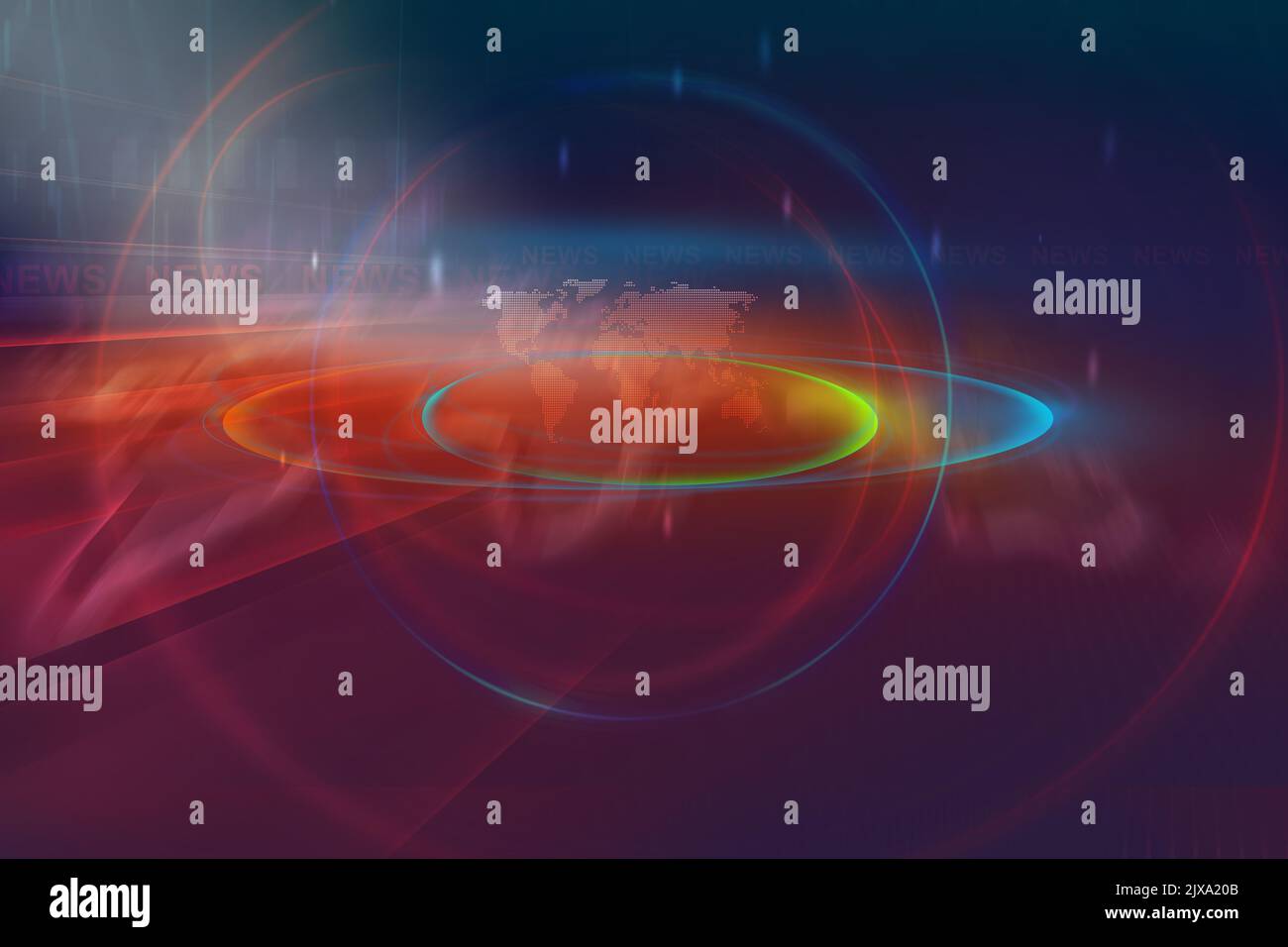 Grafische Nachrichten Hintergrund, Technologie Kommunikation Hintergrund mit Erdkarte. 3D Abbildung Stockfoto