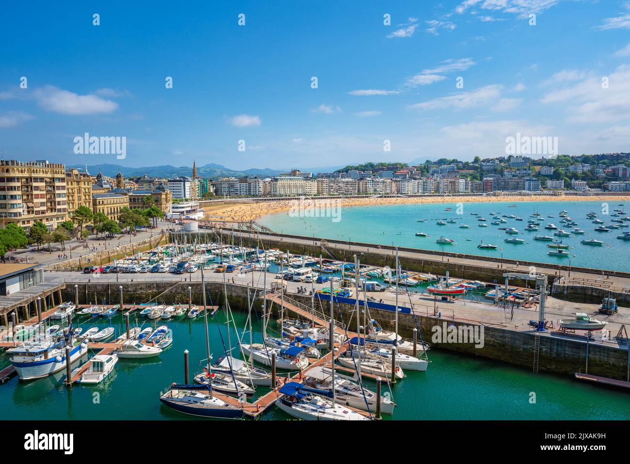 Panoramablick auf den Strand von La Concha in San Sebastian Donostia, Spanien Stockfoto