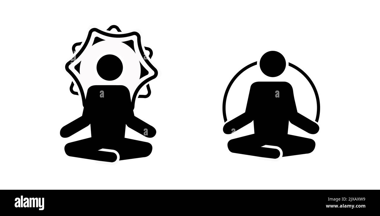 Icon-Set für Yoga Retreat und Meditation. Flat Design Yoga Posen mit Mandala Ornament im Rücken. Isolierte Abbildung. Stock Vektor