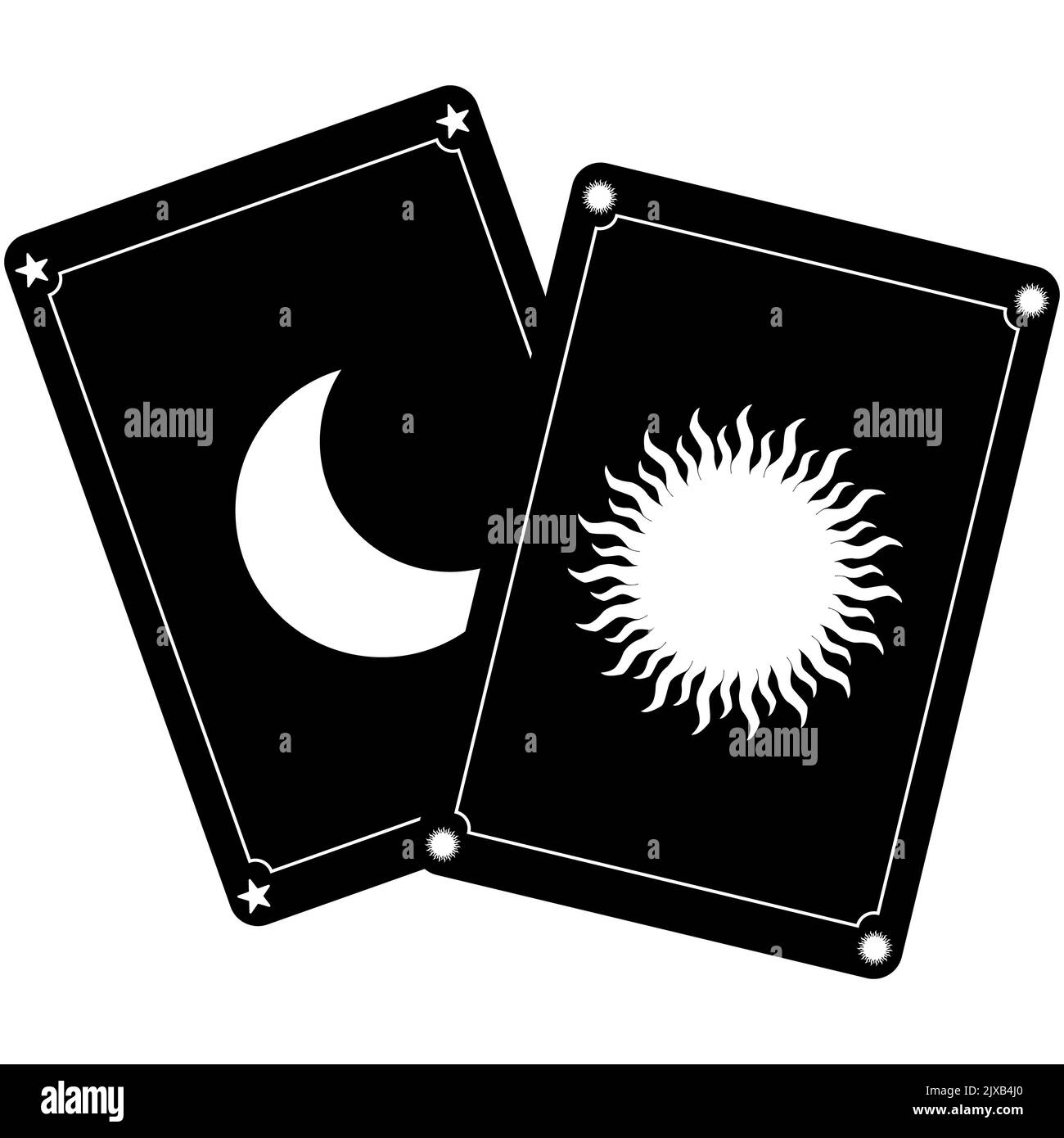 Tarot-Karten-Symbol auf weißem Hintergrund. Magie und Aberglaube. Wahrsagerei. Flacher Stil. Stockfoto