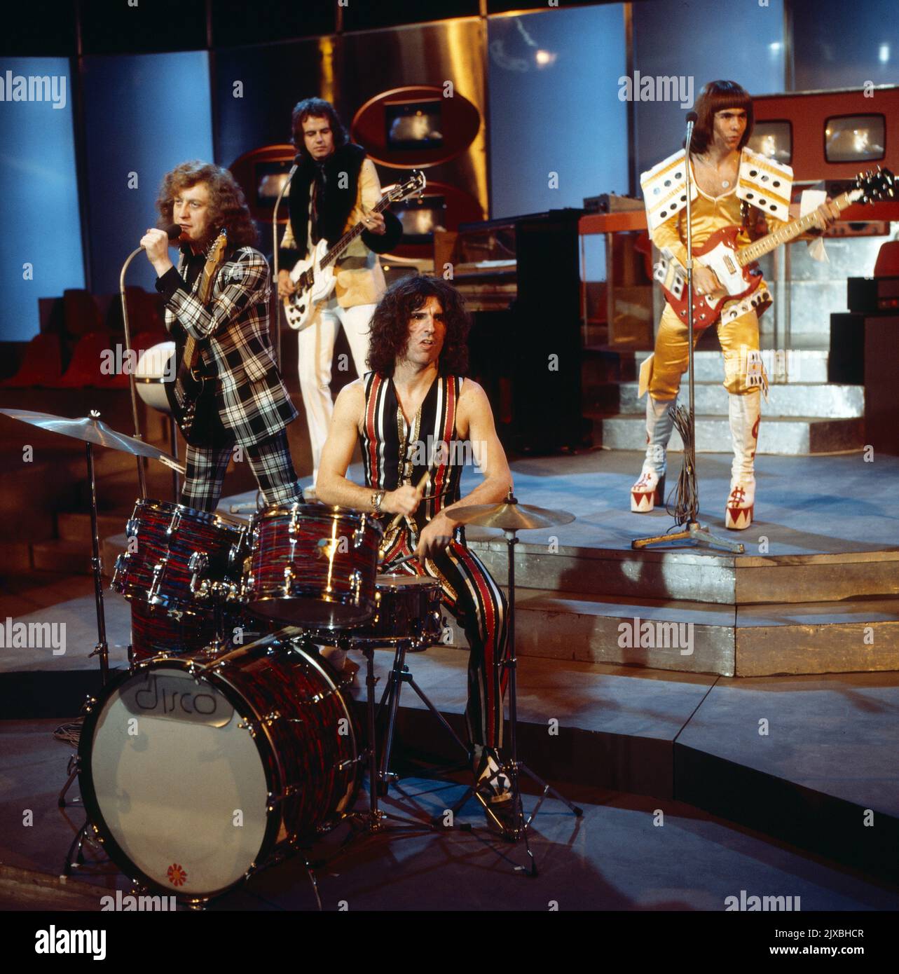 Slade, britische Glam Rock Band, bei einem Auftritt, Deutschland 1974. Stockfoto