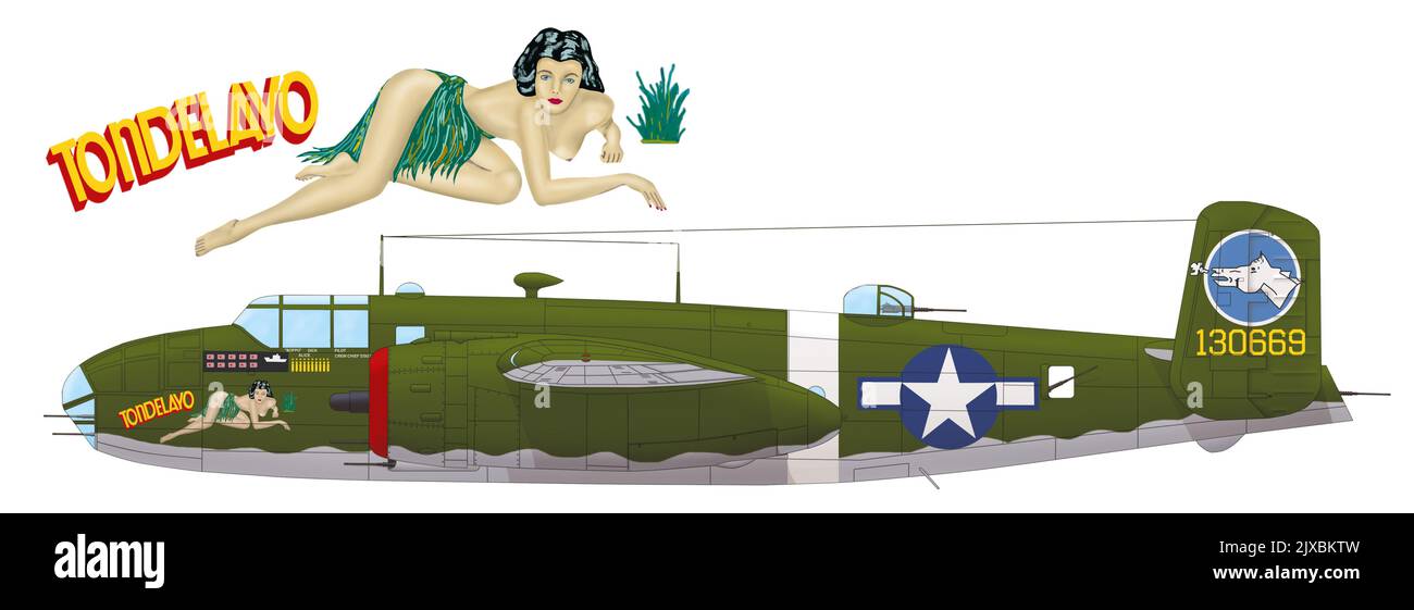 North American B-25D Mitchell (41-30669, Tondelayo) der 500. Bombardement Squadron der 345. Bombardement Group Air Apaches, Oktober 1943 Stockfoto