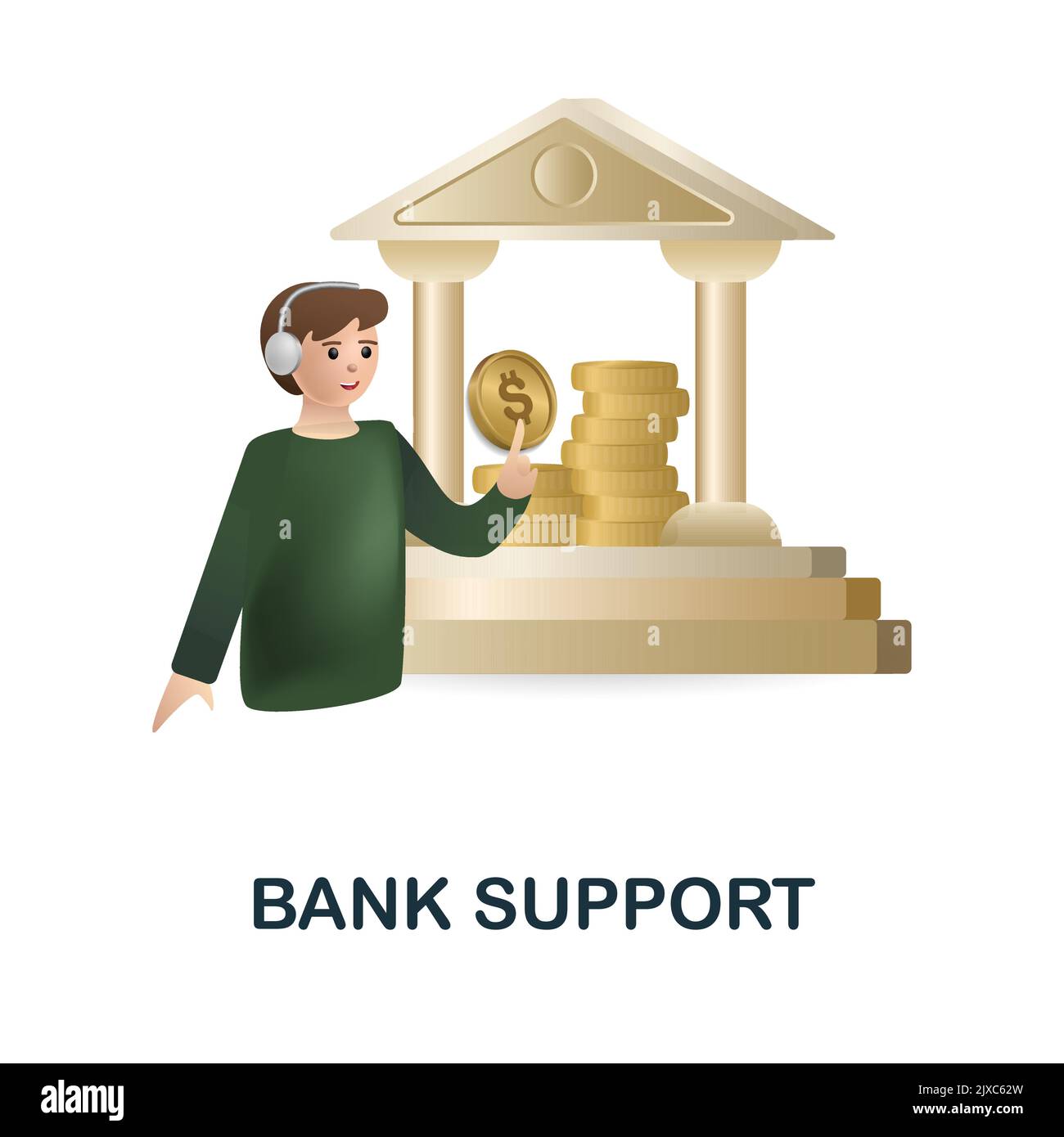 Symbol „Banksupport“. 3D Illustration aus der Banksammlung. Creative Bank Support 3D-Symbol für Webdesign, Vorlagen, Infografiken und mehr Stock Vektor