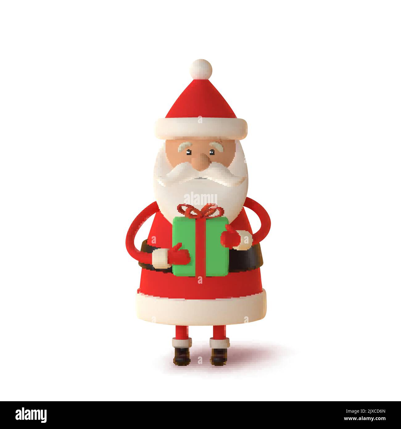 Weihnachtsmann in roter Kleidung mit Geschenk, realistische 3D Zeichen isoliert auf weiß. Für Weihnachtskarten und Banner. Vektorgrafik Stock Vektor