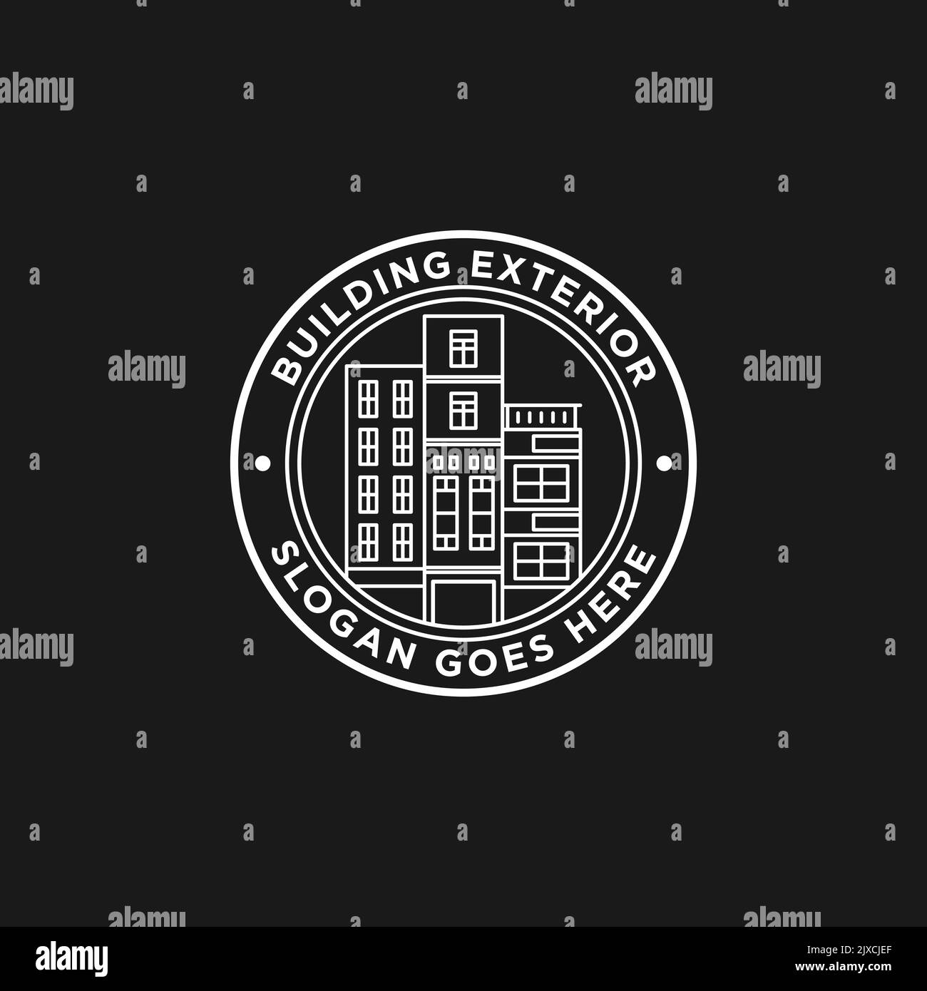 Einfache Umriss Gebäude außen Logo Abzeichen Design-Vektor, am besten für Immobilien, Gebäude Firma Logo Design Inspirationen Stock Vektor