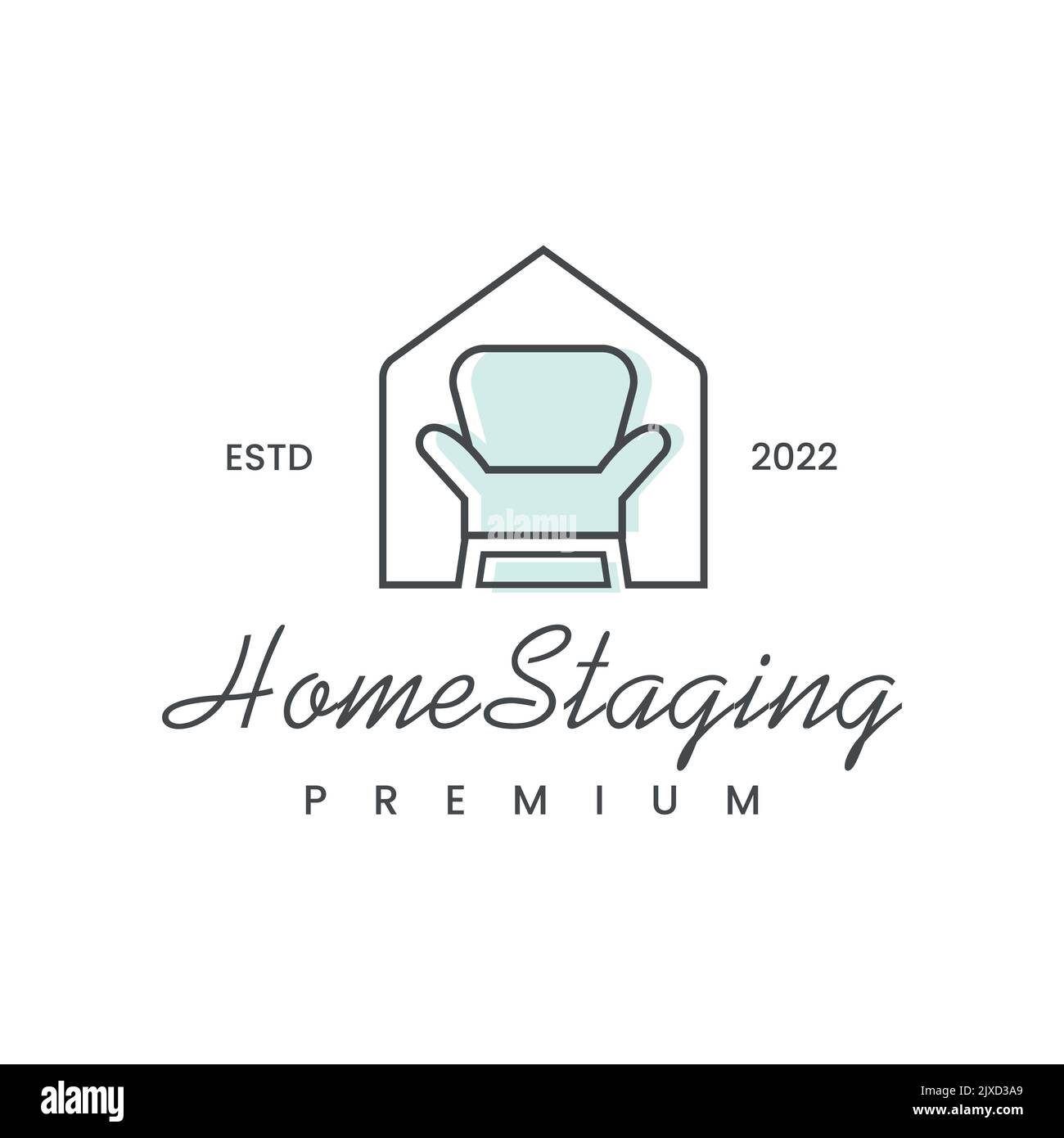 Home Staging Property Design-Logo, Wohneinrichtung, Sofa, Möbel Wartung Vektor-Vorlage Stock Vektor