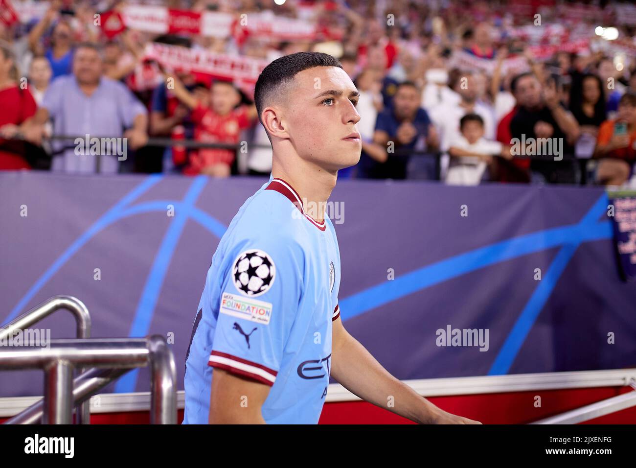 Sevilla, Spanien. 06. September 2022. Phil Foden (47) aus Manchester City während des UEFA Champions League-Spiels zwischen dem FC Sevilla und Manchester City im Estadio Ramon Sanchez Pizjuan in Sevilla. (Foto: Gonzales Photo/Alamy Live News Stockfoto