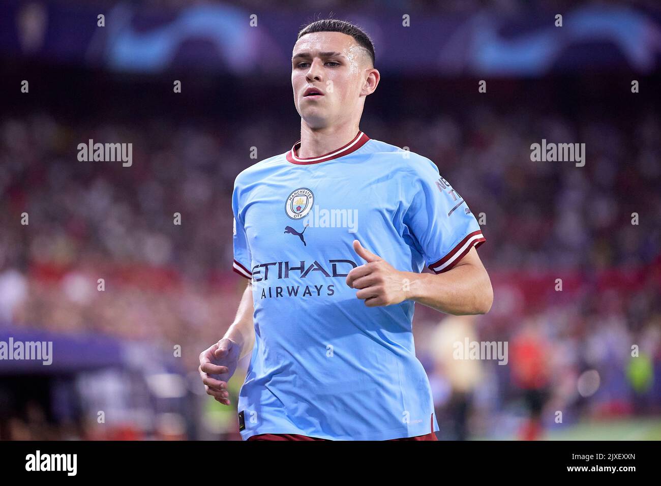 Sevilla, Spanien. 06. September 2022. Phil Foden (47) aus Manchester City während des UEFA Champions League-Spiels zwischen dem FC Sevilla und Manchester City im Estadio Ramon Sanchez Pizjuan in Sevilla. (Foto: Gonzales Photo/Alamy Live News Stockfoto