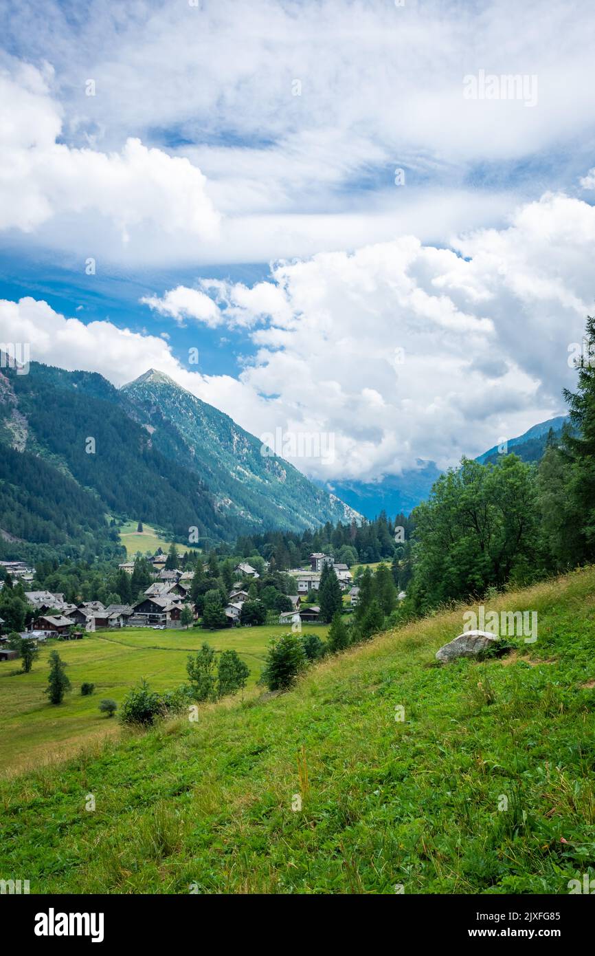 Landschaft des Tals von Gressoney Saint Jean, Alpen des Aostatals, Italien Stockfoto