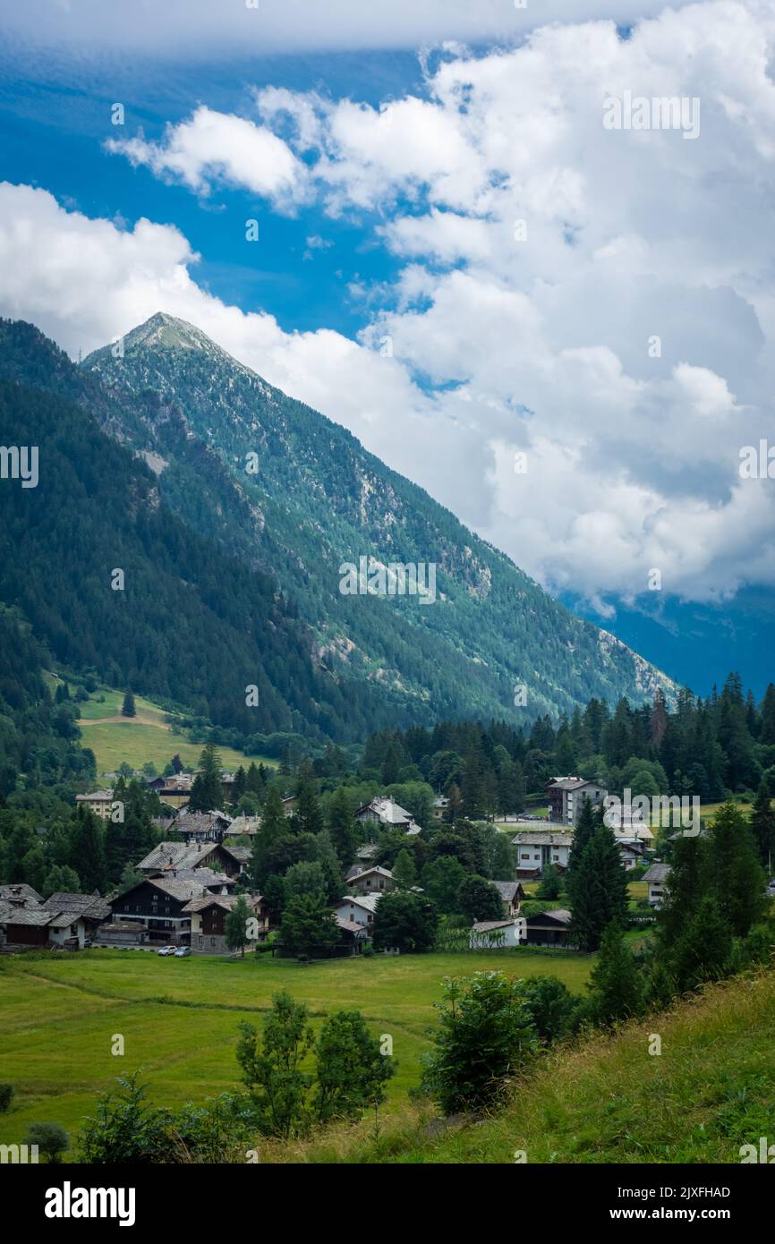 Landschaft des Tals von Gressoney Saint Jean, Alpen des Aostatals, Italien Stockfoto