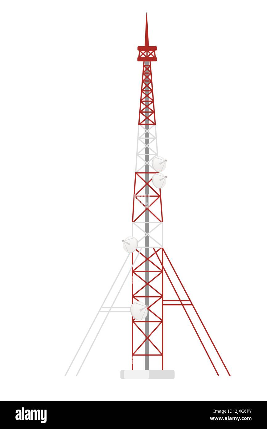 Moderne Kommunikationsturm-Konstruktion für tv-Radio-Netzwerk oder GSM-Technologie Vektordarstellung isoliert auf weißem Hintergrund Stock Vektor