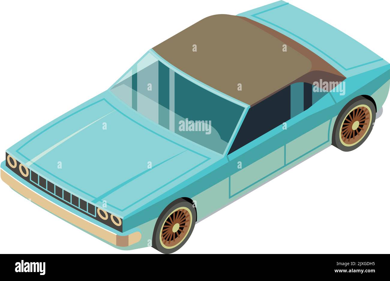 Blaues Retro-Auto. Vintage-Front mit automatischer Isometrie Stock Vektor