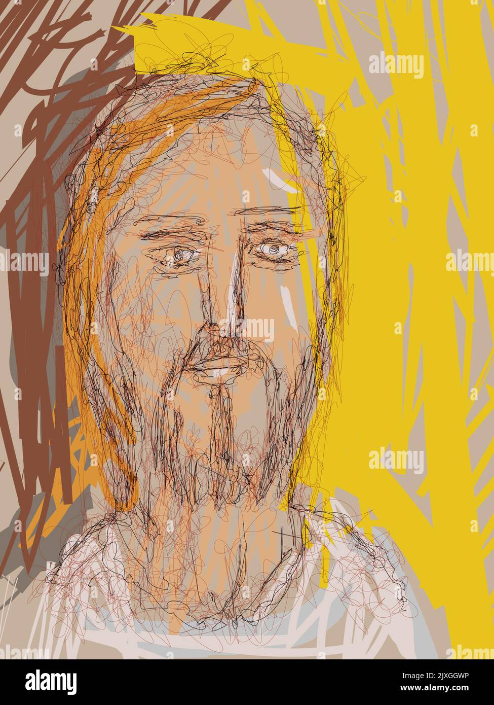 Imaginäres Gesicht von Jesus Christus, katholischer und orthodoxer christlicher Religion, Vektorgrafik. Stock Vektor