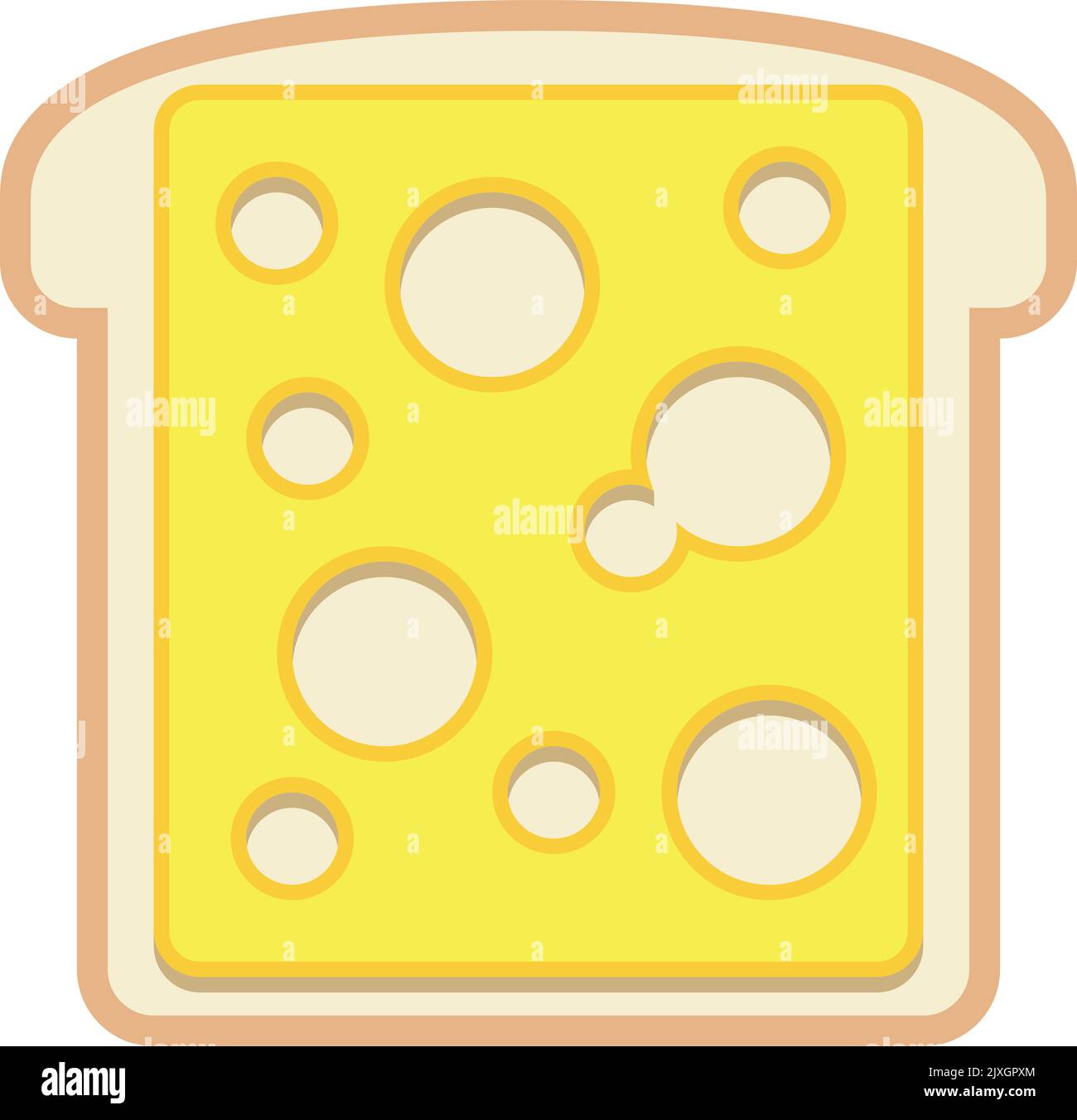 Toast mit Käsescheibe. Symbol für die Sandwich-Ansicht von oben Stock Vektor