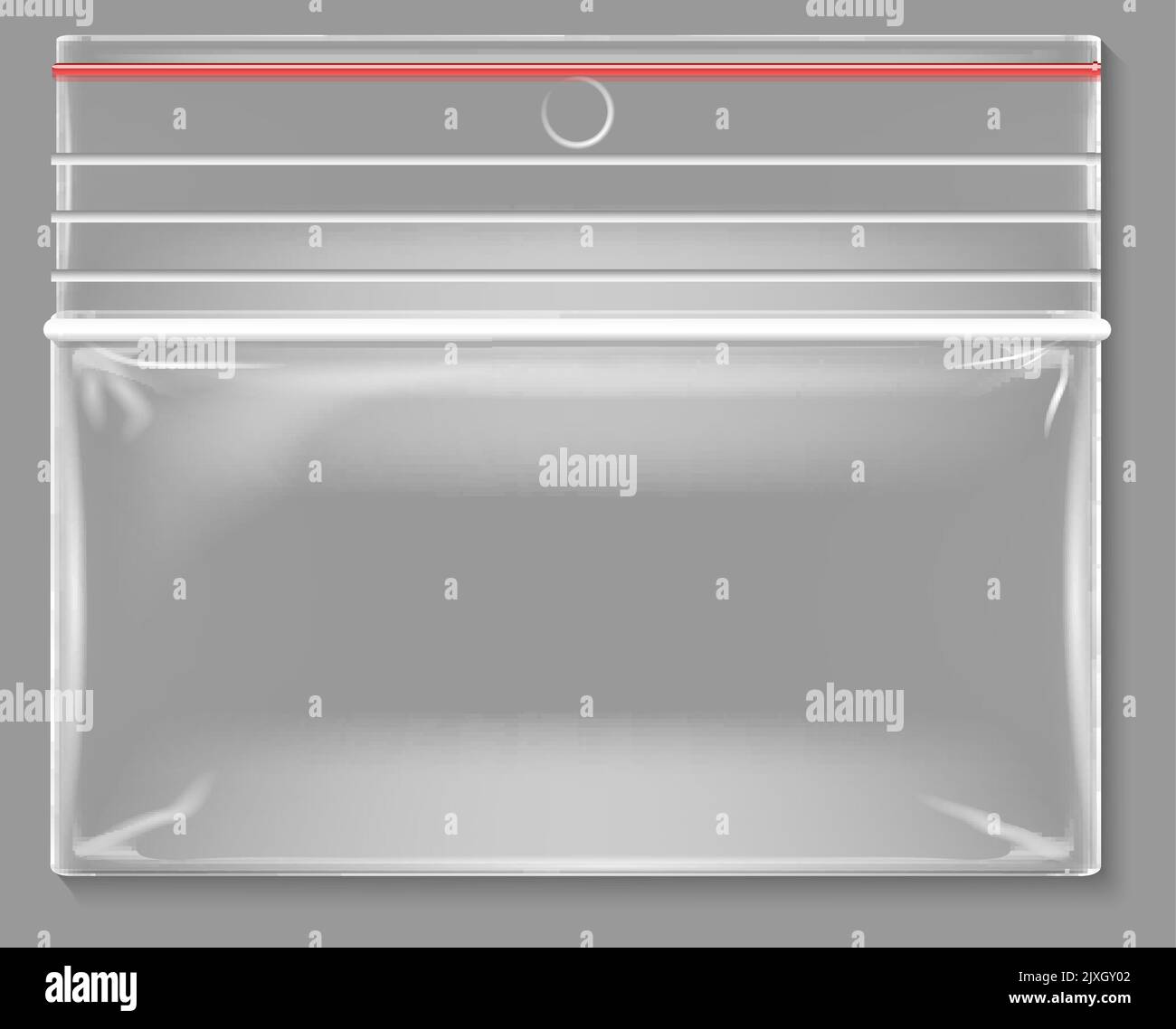 Transparente Reißverschlusstasche. Realistischer Beutel aus Kunststoff Stock Vektor