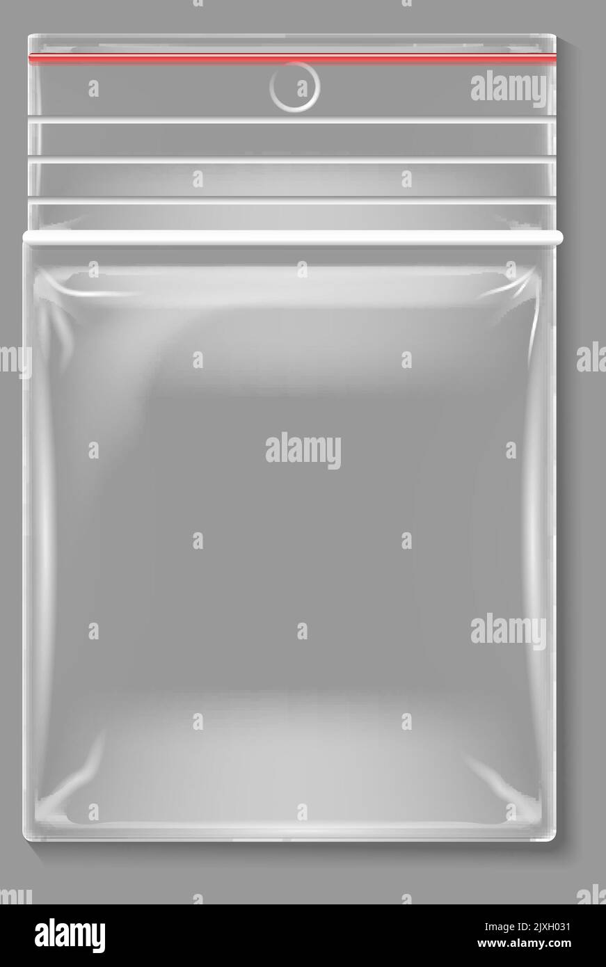 Beutel aus Kunststoff. Realistische transparente Reißverschlusstasche Stock Vektor