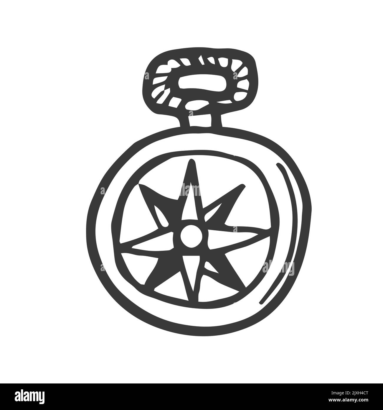 Kompass im Doodle-Stil isoliert auf weißem Hintergrund. Handgezeichnete Vektorskizze. Illustration des touristischen Navigators. Stock Vektor