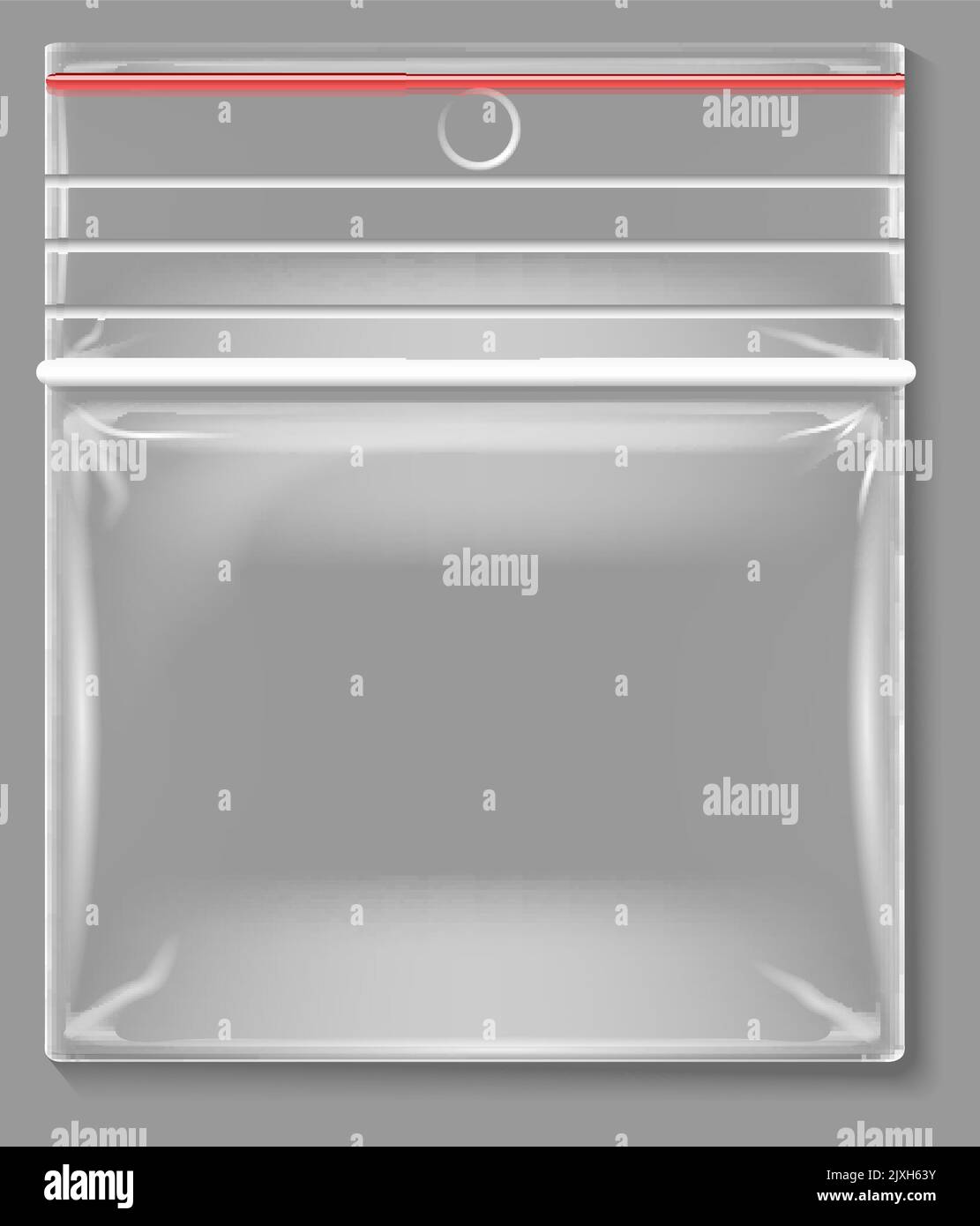 Plastikbeutel mit Reißverschluss. Realistisches transparentes Modell Stock Vektor