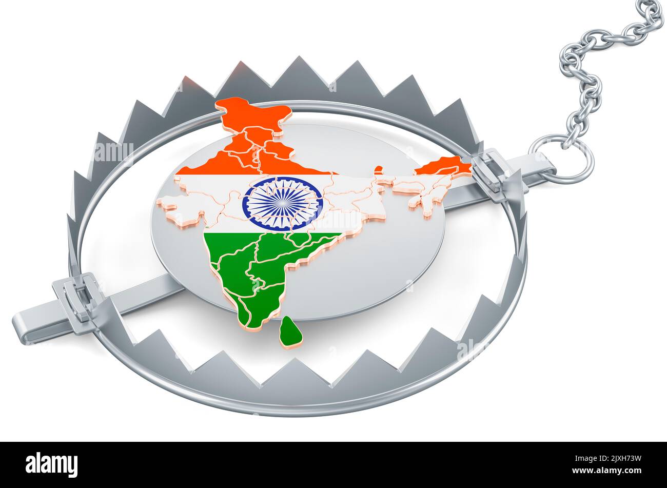 Indien in Bärenfalle, 3D Rendering isoliert auf weißem Hintergrund Stockfoto