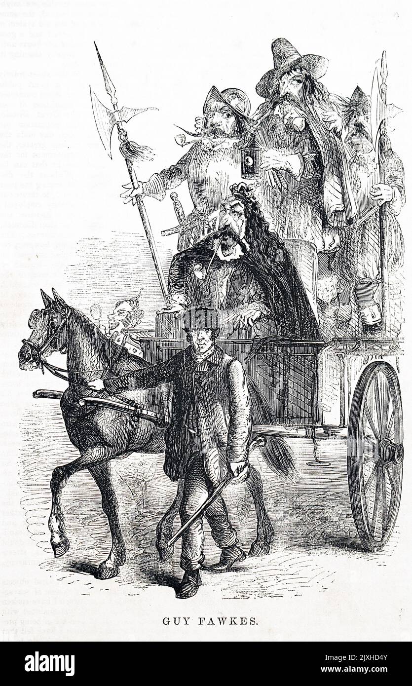 Abbildung: Guy Fawkes wird durch die Straßen Londons gezogen. Datiert aus dem 19.. Jahrhundert Stockfoto